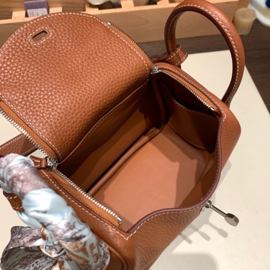 エルメス リンディミニ19 Mini Lindy Clemence トリヨンクレマンス ゴールド 37/ Gold   シルバー金具  lindymini-079 全手縫い