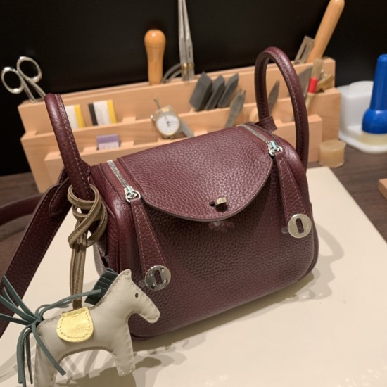 エルメス リンディミニ19 Mini Lindy Clemence トリヨンクレマンス ルージュセリエ 0G /Rouge Sellier   シルバー金具  lindymini-087 全手縫い