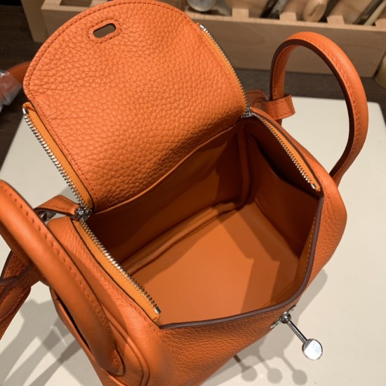 エルメス リンディミニ19 Mini Lindy Clemence トリヨンクレマンス オレンジ 93 /Orange   シルバー金具  lindymini-091 全手縫い