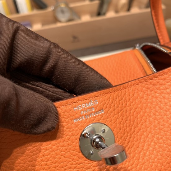 エルメス リンディミニ19 Mini Lindy Clemence トリヨンクレマンス オレンジ 93 /Orange   シルバー金具  lindymini-091 全手縫い