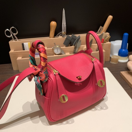 エルメス リンディミニ19 Mini Lindy Clemence トリヨンクレマンス ローズエクストリーム I6 /Rose Extreme  ゴールド金具  lindymini-098 全手縫い