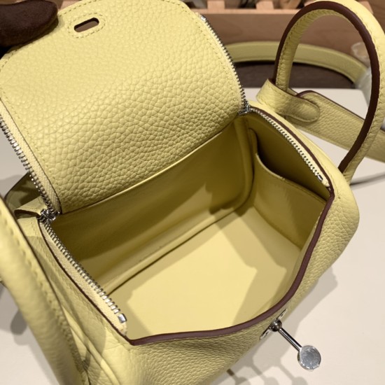 エルメス リンディミニ19 Mini Lindy Clemence トリヨンクレマンス ジョーヌプッサン 1Z /Jaune Poussin   シルバー金具  lindymini-101 全手縫い