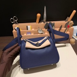 エルメス リンディミニ19 Mini Lindy Clemence トリヨンクレマンス ブルーサフィール 73 /Blue Saphir   シルバー金具  lindymini-102 全手縫い