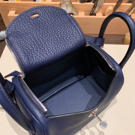 エルメス リンディミニ19 Mini Lindy Clemence トリヨンクレマンス ブルーサフィール 73 /Blue Saphir   シルバー金具  lindymini-102 全手縫い