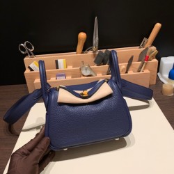 エルメス リンディミニ19 Mini Lindy Clemence トリヨンクレマンス ブルーサフィール 73 /Blue Saphir  ゴールド金具  lindymini-103 全手縫い