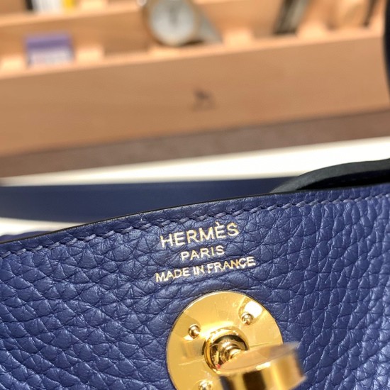 エルメス リンディミニ19 Mini Lindy Clemence トリヨンクレマンス ブルーサフィール 73 /Blue Saphir  ゴールド金具  lindymini-103 全手縫い