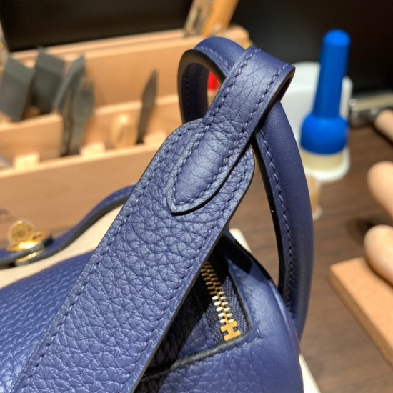 エルメス リンディミニ19 Mini Lindy Clemence トリヨンクレマンス ブルーサフィール 73 /Blue Saphir  ゴールド金具  lindymini-103 全手縫い