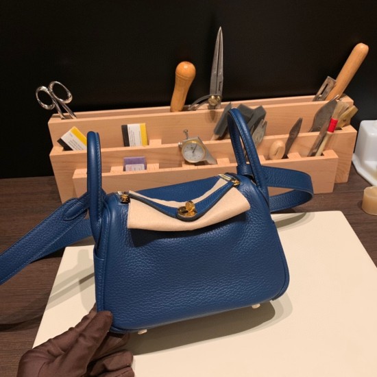 エルメス リンディミニ19 Mini Lindy Clemence トリヨンクレマンス ディープブルー S4 /Deep Blue  ゴールド金具  lindymini-107 全手縫い