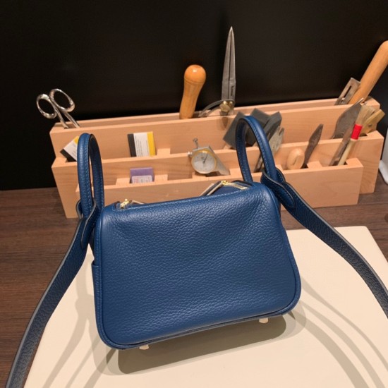 エルメス リンディミニ19 Mini Lindy Clemence トリヨンクレマンス ディープブルー S4 /Deep Blue  ゴールド金具  lindymini-107 全手縫い