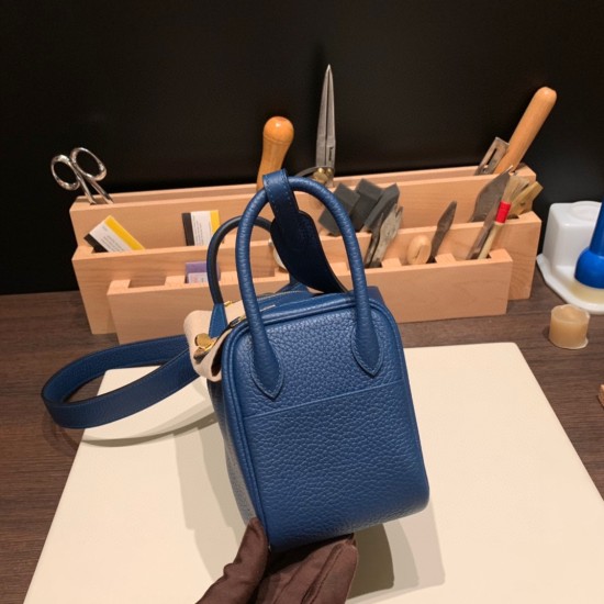 エルメス リンディミニ19 Mini Lindy Clemence トリヨンクレマンス ディープブルー S4 /Deep Blue  ゴールド金具  lindymini-107 全手縫い