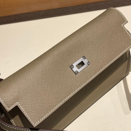 エルメス ケリーウォレット ロング ヴォーエプソン 18/Étoupe Grey (Étoupe)  エトゥープ シルバー金具  wallet-003 全手縫い