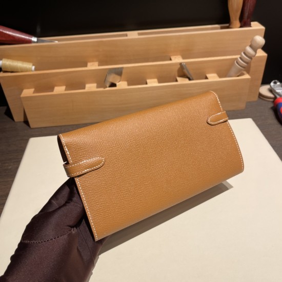 エルメス ケリーウォレット ロング ヴォーエプソン 37 /Gold ゴールド シルバー金具  wallet-012 全手縫い