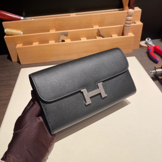 エルメスコンスタンスロング ヴォーエプソン 89/Black (Noir) ブラック シルバー金具  wallet-021 全手縫い