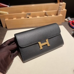 エルメス コンスタンス ロング ヴォーエプソン 89/Black ブラック ゴールド金具   wallet-028 全手縫い