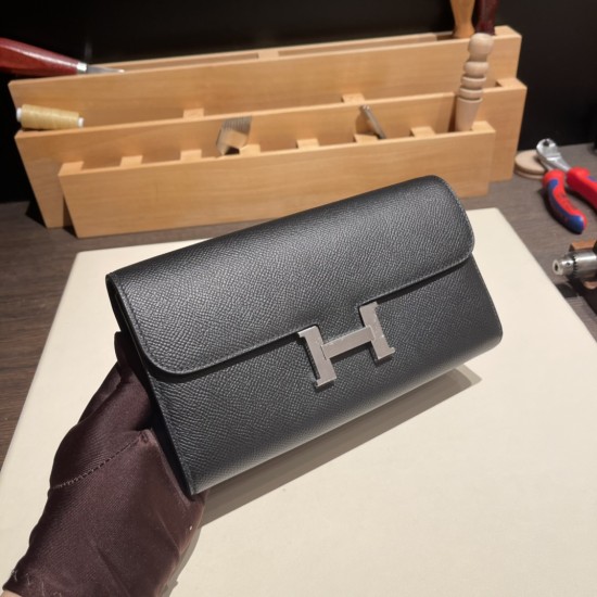 エルメス コンスタンス ロング ヴォーエプソン 89/Black ブラック シルバー金具  wallet-029 全手縫い