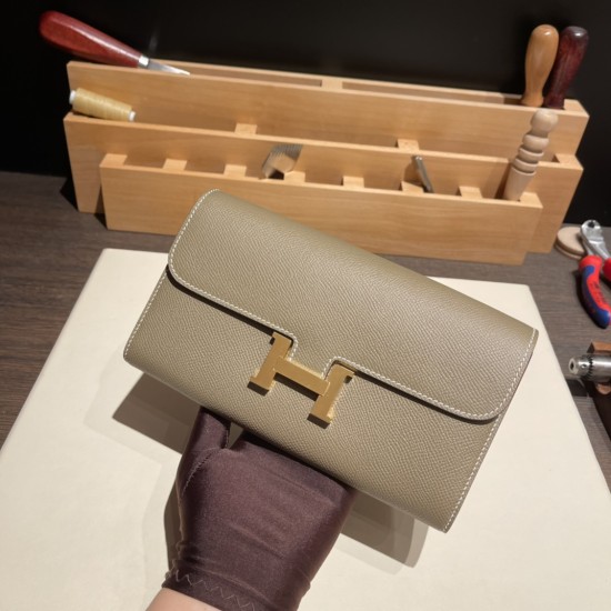 エルメス コンスタンス ロング ヴォーエプソン 18/Étoupe Greyエトゥープ ゴールド金具   wallet-031 全手縫い